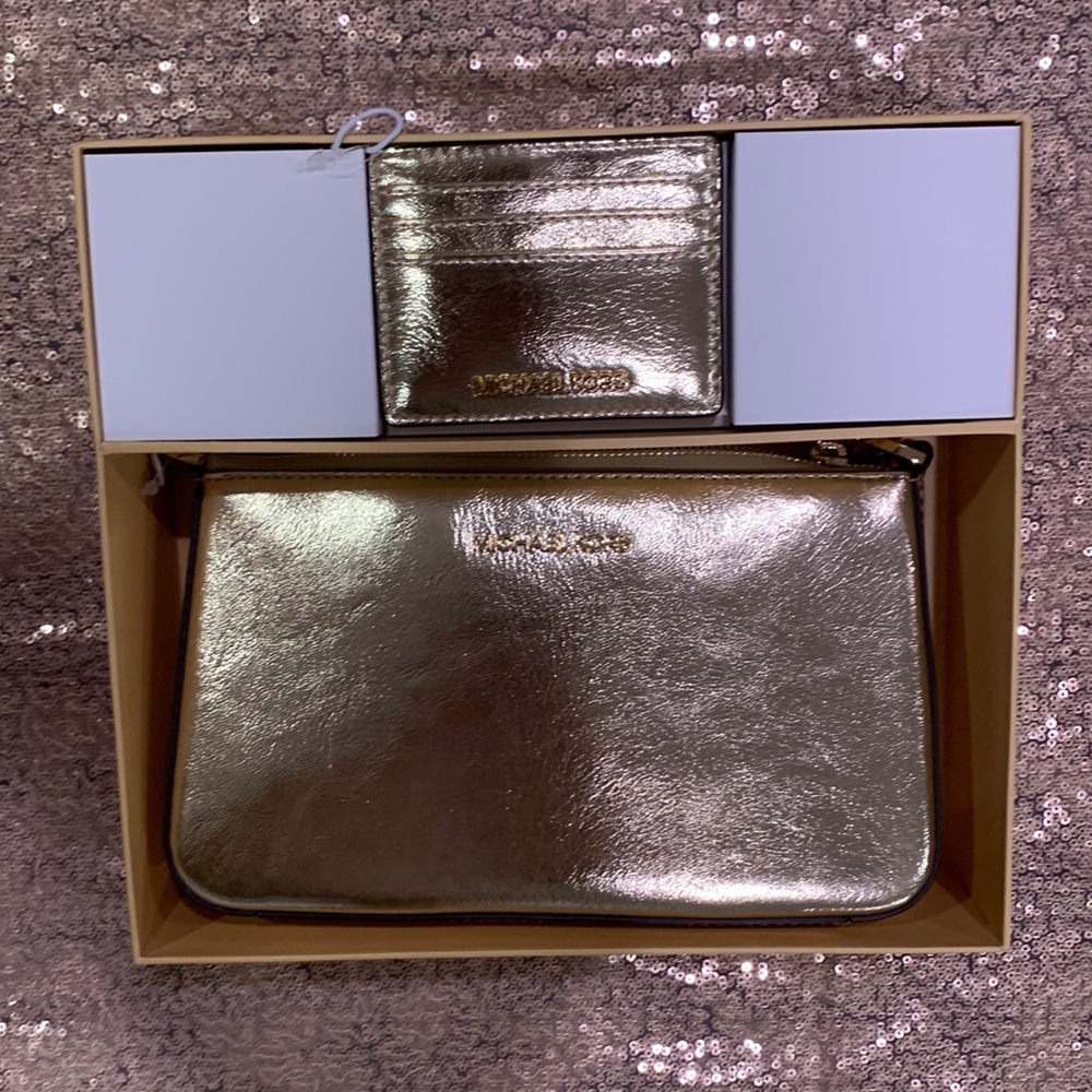 Michael Kors Pale Gold crossbody with card case NEW in box!